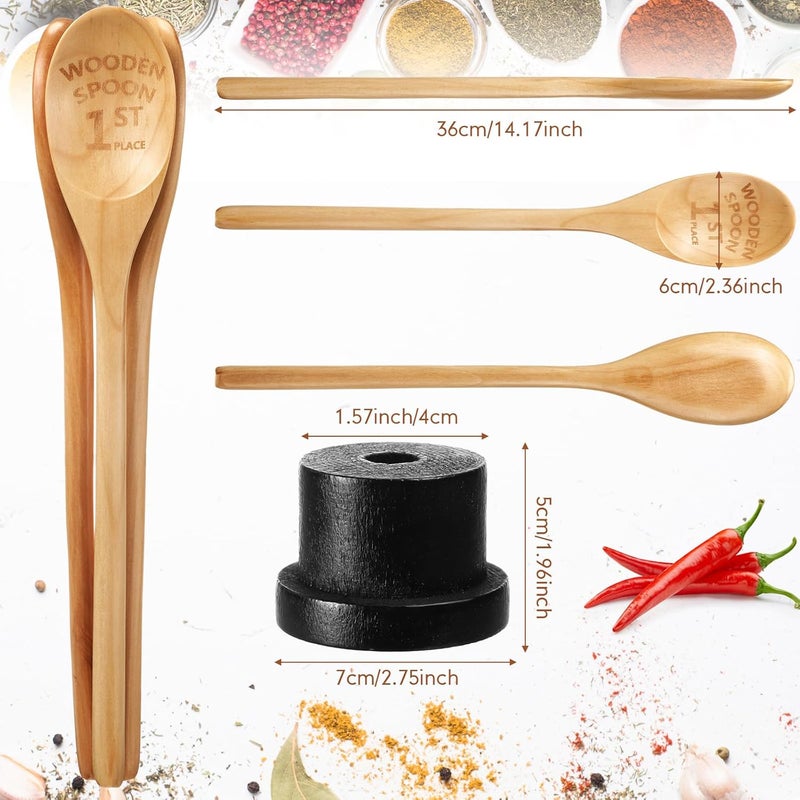 Highergo 3 Pieces Golden Spoon Award Trophies Set Chili Cook Off Wood Spoon Prizes Wooden Laser Engraved with Wooden Trophy Base Cooking Baking Gifts for Bake Off Chili - Image 1